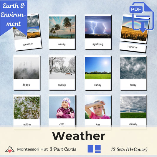 Weather Landmarks Montessori 3 Part Cards | Digital Download | Printable