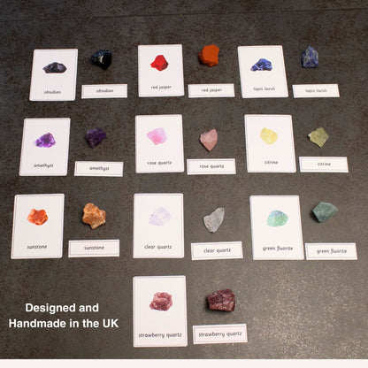 10 Rocks and Crystals Montessori Matching Nomenclature Cards with Natural Rocks