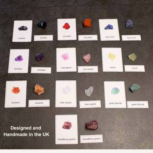 10 Rocks and Crystals Montessori Matching Nomenclature Cards with Natural Rocks