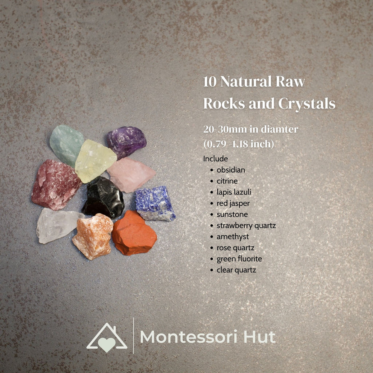 10 Rocks and Crystals Montessori Matching Nomenclature Cards with Natural Rocks