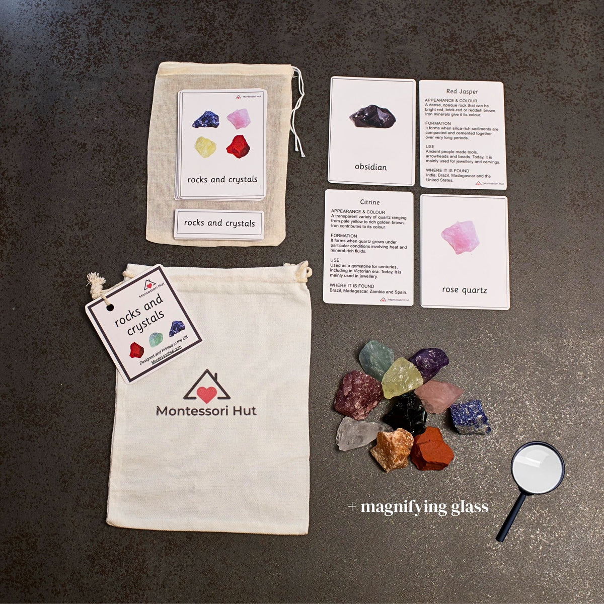 10 Rocks and Crystals Montessori Matching Nomenclature Cards with Natural Rocks