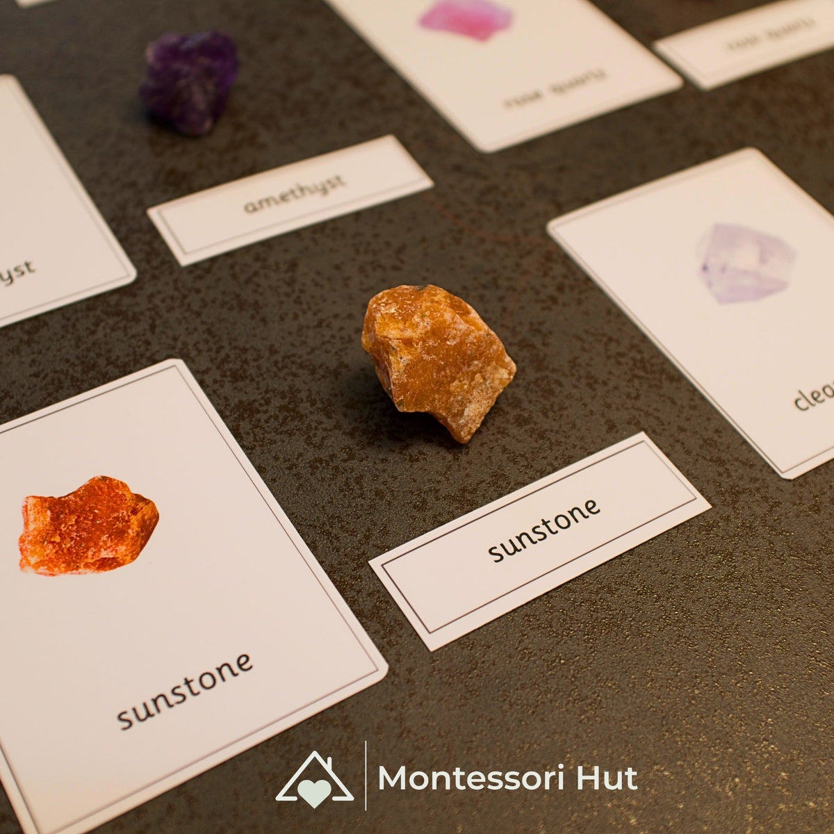 10 Rocks and Crystals Montessori Matching Nomenclature Cards with Natural Rocks