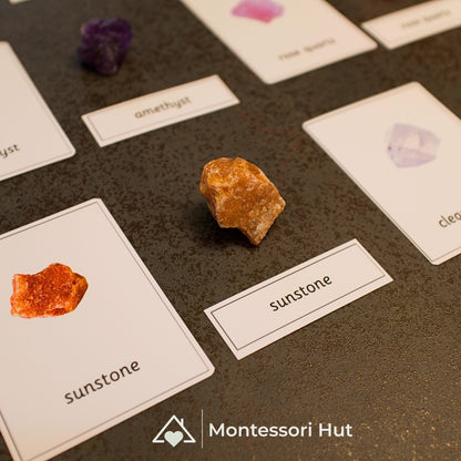 10 Rocks and Crystals Montessori Matching Nomenclature Cards with Natural Rocks
