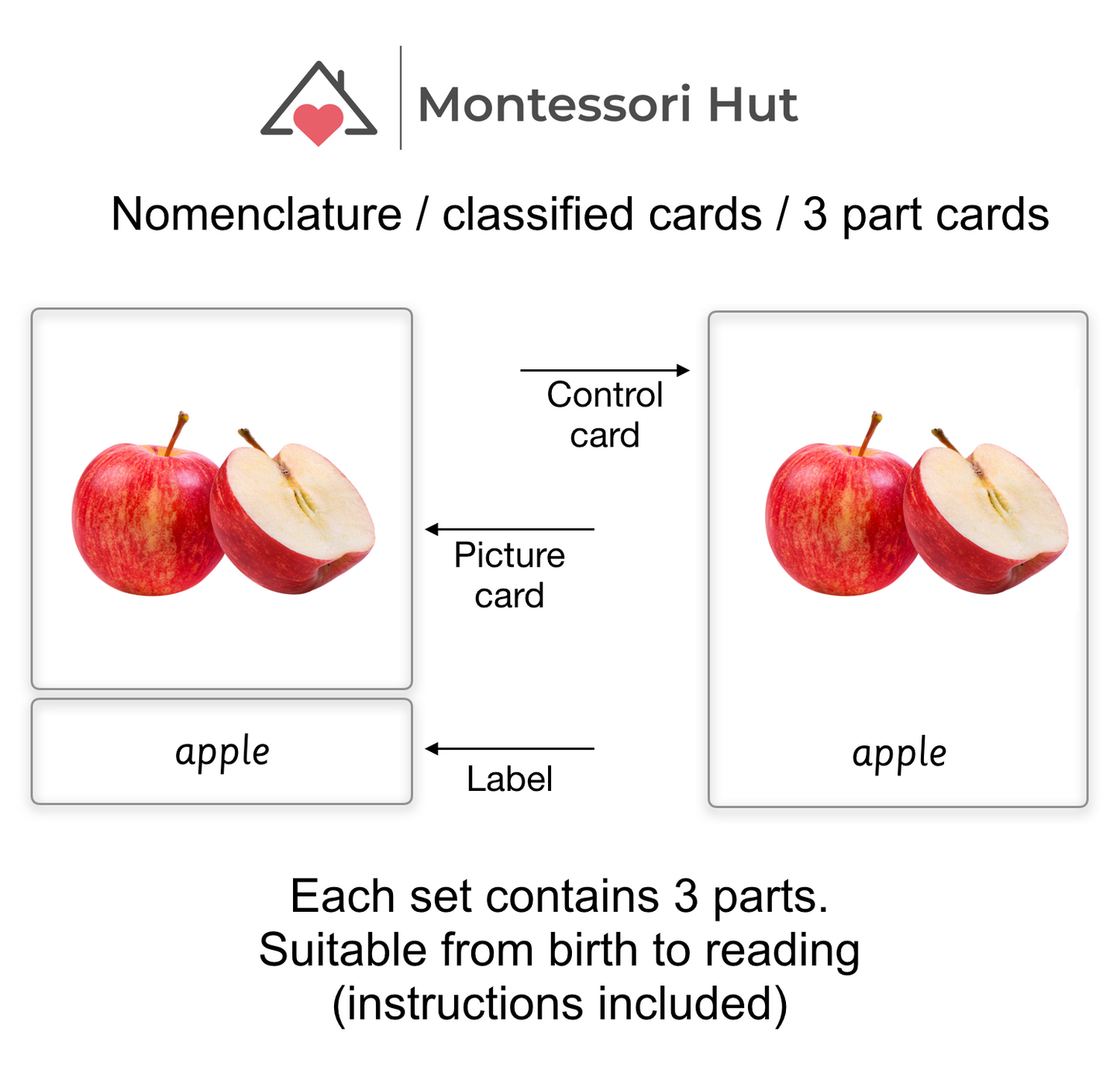 Montessori 3 Part Cards - Mega Pack 60 Common Fruits and Vegetables -  Nomenclature Cards, Classified Cards - DIGITAL DOWNLOAD with LIFE TIME ACCESS