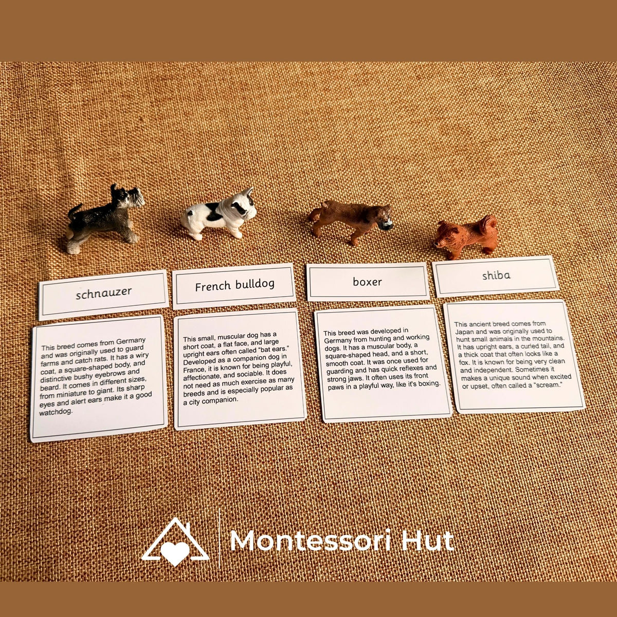 12 Dog Breeds Montessori Matching Nomenclature Cards with Miniature Figures