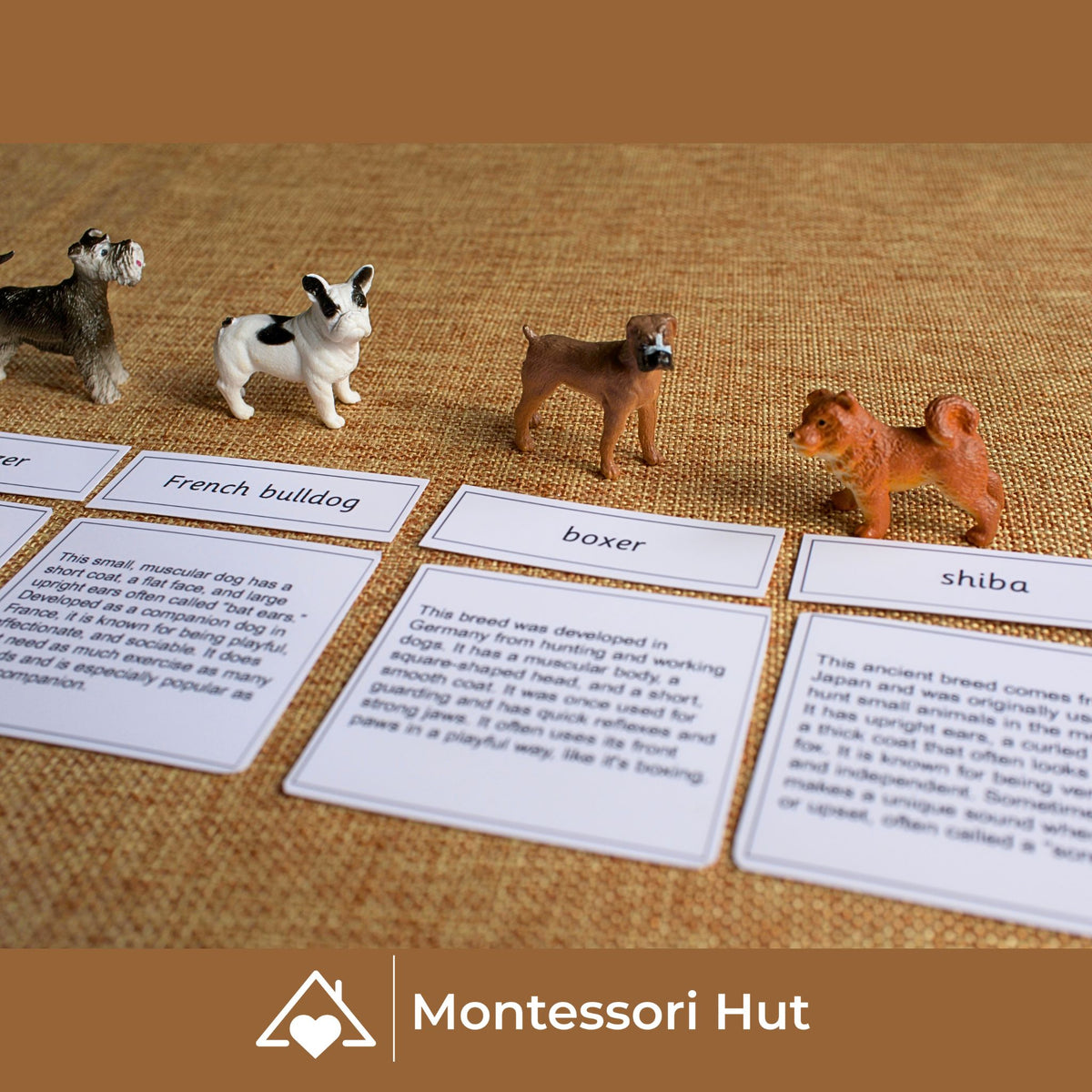 12 Dog Breeds Montessori Matching Nomenclature Cards with Miniature Figures