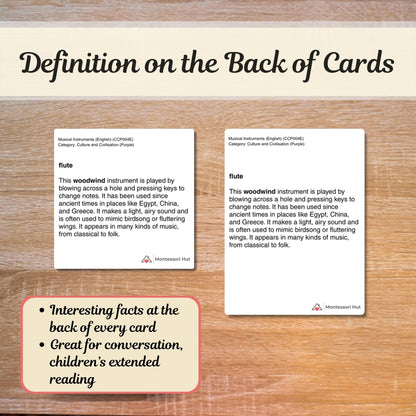 Musical Instruments - Instruments Only - Handmade Premium Montessori 3 Part Cards - 12 Sets