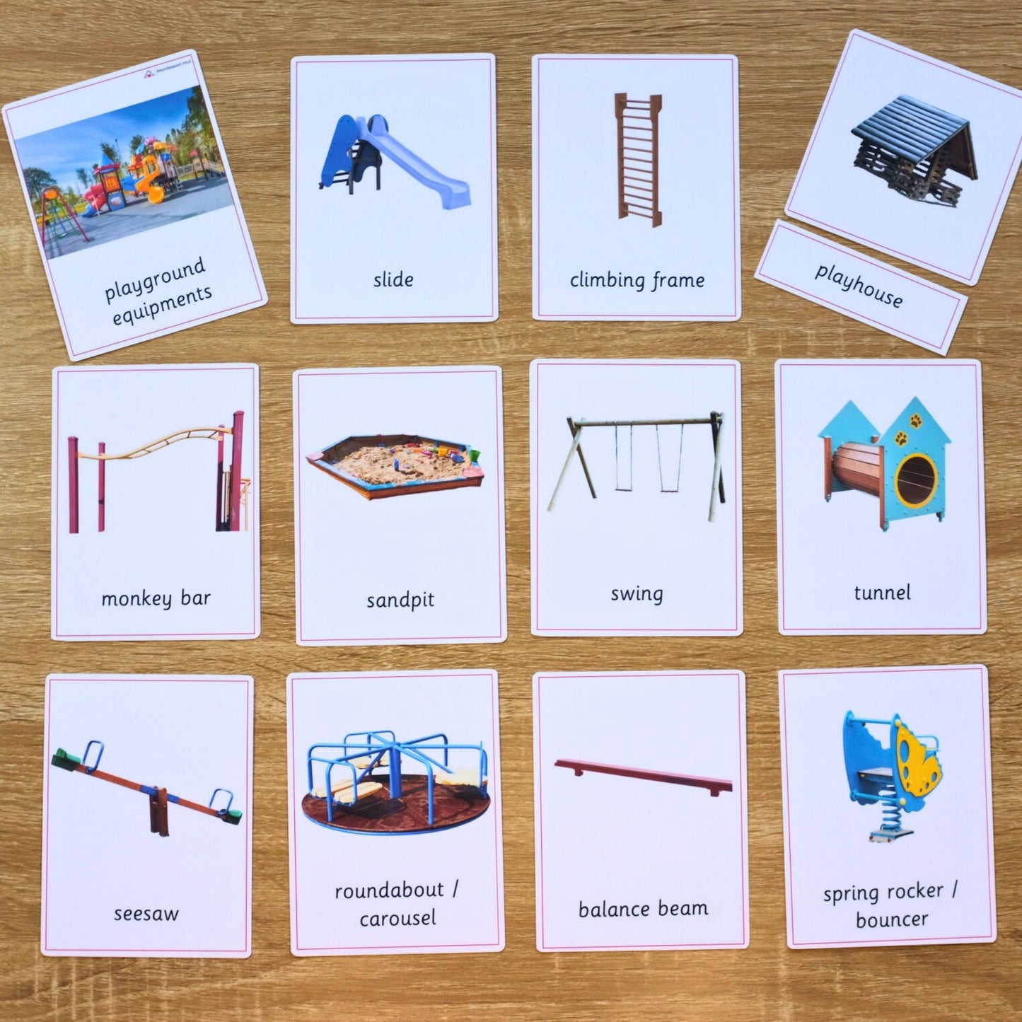 Playground Equipments Montessori 3 Part Cards - 12 Sets