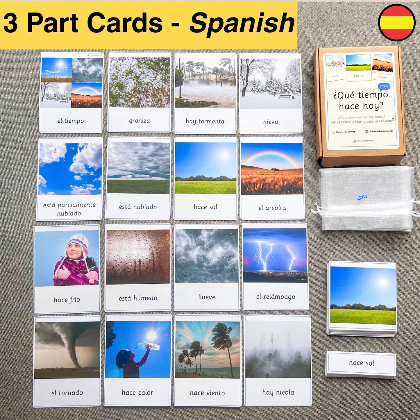 15 Weather Spanish Montessori 3 Part Cards