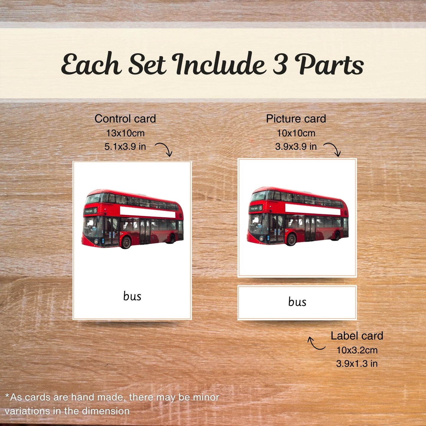 Transportation Vehicles Montessori 3 Part Cards - Handmade Premium Quality - Card Paper Matt Laminated - Educational Vocabulary Cards - 12 Sets