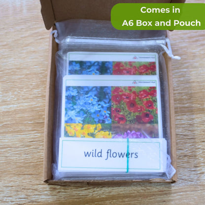 Wild Flowers Montessori 3 Part Cards - Handmade Premium Quality - Nomenclature Cards - 12 Sets