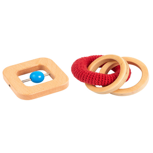 Wooden Rattle and Rings Grasping and Teething Toy - from 4 months