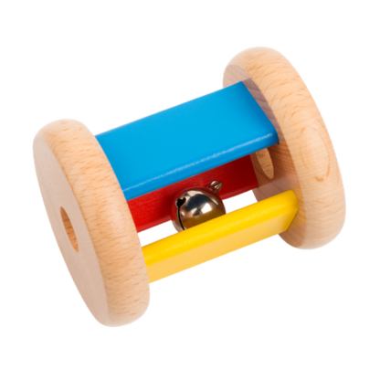 Wooden Rolling Cylinder Rattle with Bell - from 4 months  - SHIP FROM NETHERLAND TO UK AND EUROPE ONLY