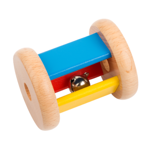 Wooden Rolling Cylinder Rattle with Bell - from 4 months  - SHIP FROM NETHERLAND TO UK AND EUROPE ONLY