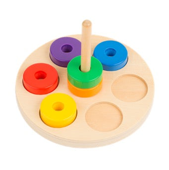 Wooden Colourful Stacking Rings on Dowel with Tray - From 11 months  - SHIP FROM NETHERLAND TO UK AND EUROPE ONLY